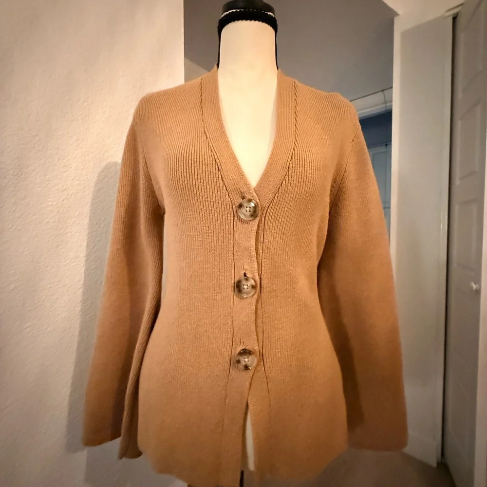 LOFT Camel Button-Up Cardigan - Picture 1 of 4